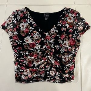 Free Press Floral Print Rouched Crop Top